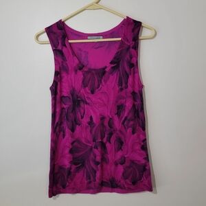 ANNE KLEIN Floral Pink Sleeveless Top 100% Cachmere Size XS
